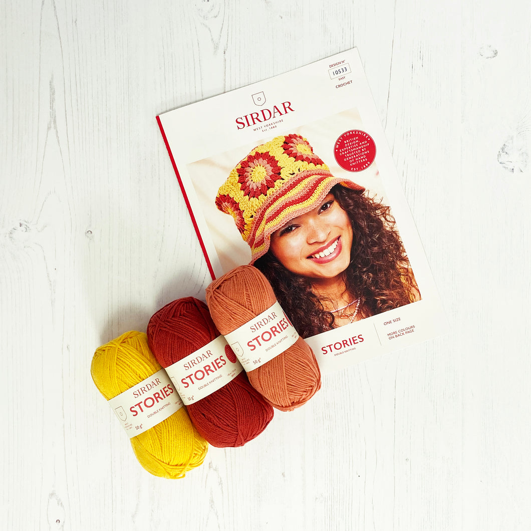 Pattern + Yarn: Crochet Sunflower Bucket Hat for Beginners in Sirdar Stories Cotton Yarn