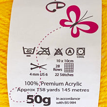 Load image into Gallery viewer, DK Yarn: King Cole Big Value DK, Yellow, 50g

