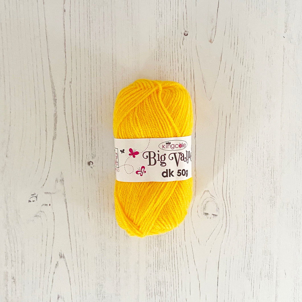 DK Yarn: King Cole Big Value DK, Yellow, 50g