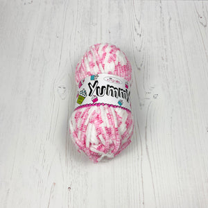 Chunky Yarn: Yummy, Pink and White, Raspberry Ripple, 100g