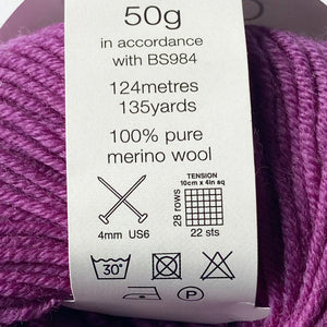DK Yarn: Jenny Watson Pure Merino DK Yarn in Purple